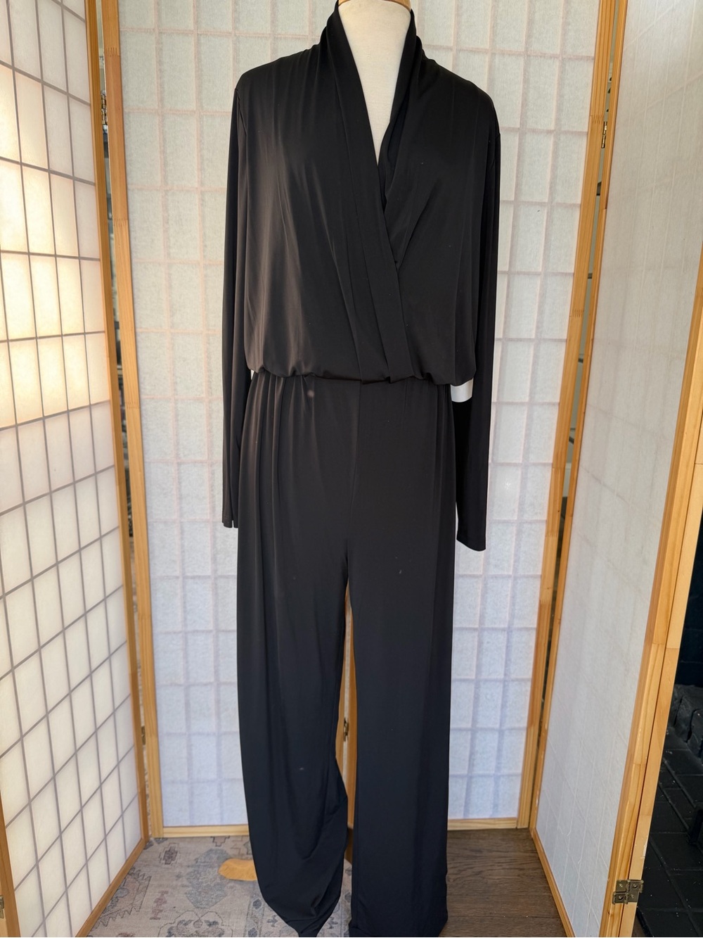 Chic Black Long-Sleeve Wrap Jumpsuit NWOT